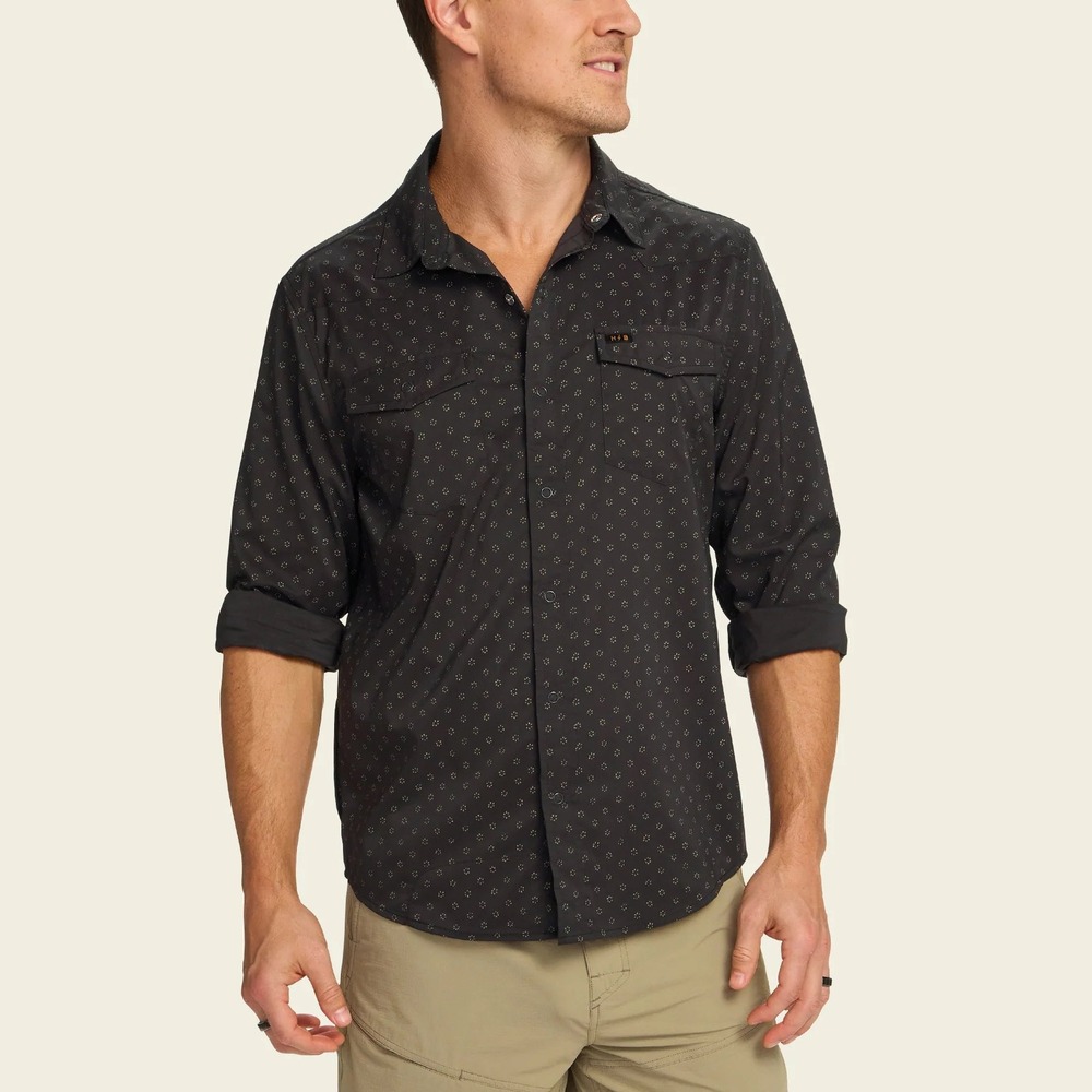 Howler Brothers Men's H Bar B Tech Long Sleeve Little Puddles Black Small NWT